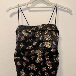 Black ruched floral dress